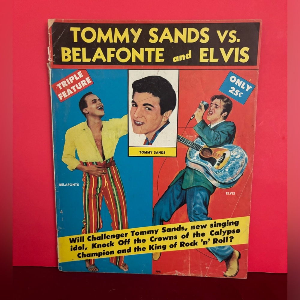 1957 magazine featuring Tommy Sands versus Bellafonte and Elvis